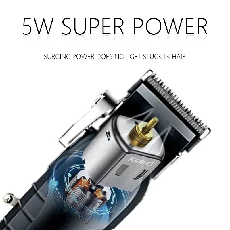 Kemei KM-2296 Professional Hair Clipper – Seat Charger, Stainless Steel Blade, 90-Min Battery, Cordless