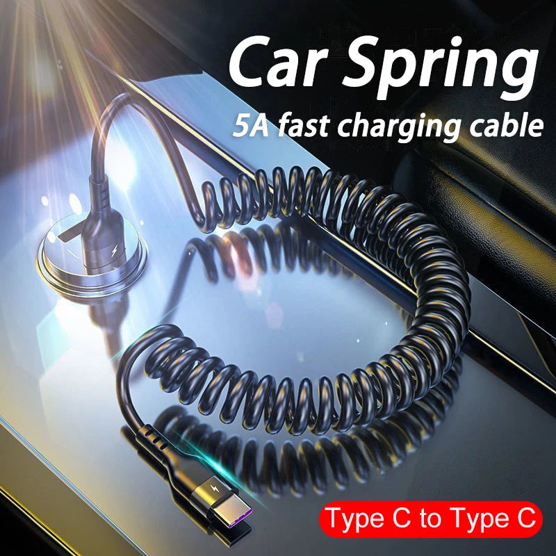 Retractable Fast Charging Spring Cable — USB-C & Lightning