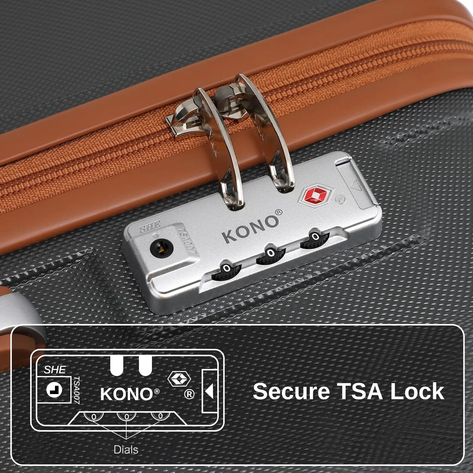 KONO 4/5/6-Piece Hardshell Luggage Set with Toiletry Bag — TSA Lock Spinner Wheels Travel Suitcase