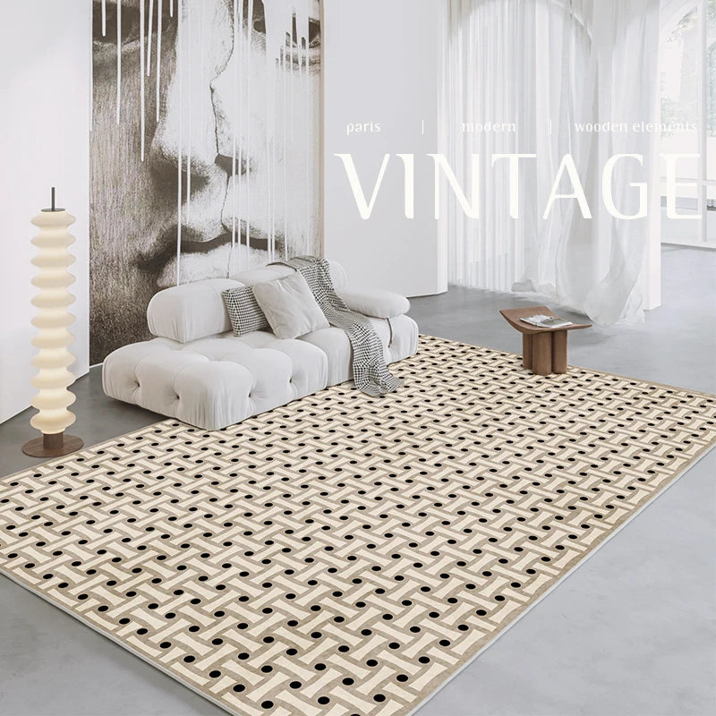French Retro Checkerboard Plush Rug – Large Area Plaid Carpet for Bedroom & Living Room, 20 Styles & 10 Sizes