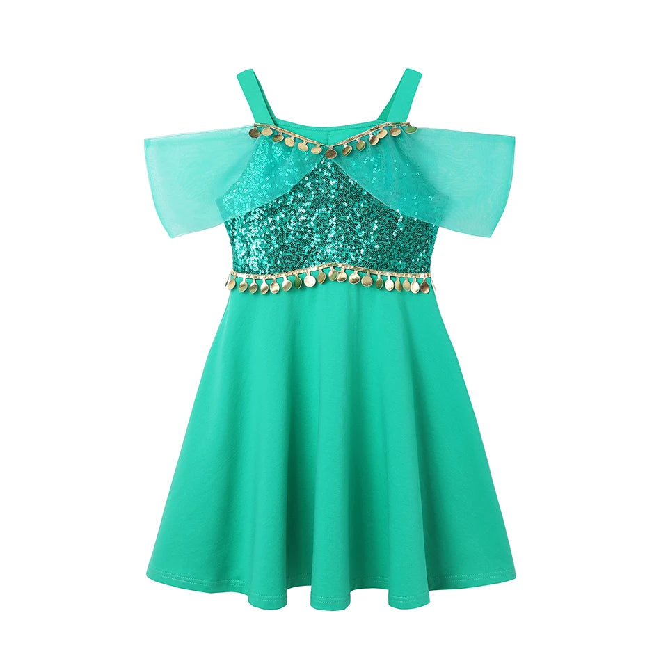 Girls' Princess Costume Dress – Mermaid & Rapunzel One-Shoulder Short Sleeve Summer Casual Vest