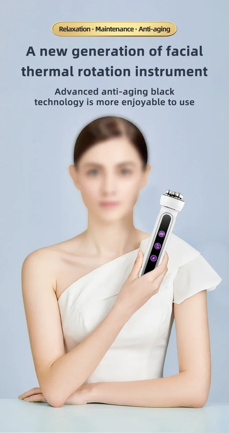 360° Rotating EMS Facial Massager with LED Phototherapy & Heat – Face Lift, Skin Tightening & Anti-Wrinkle Beauty Device