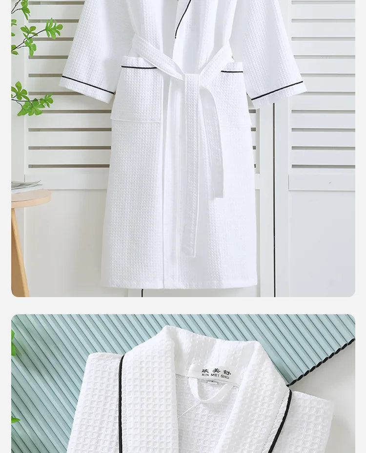 100% Cotton Waffle Couple Robe | Kimono Yukata Loungewear Bathrobe for Women & Men
