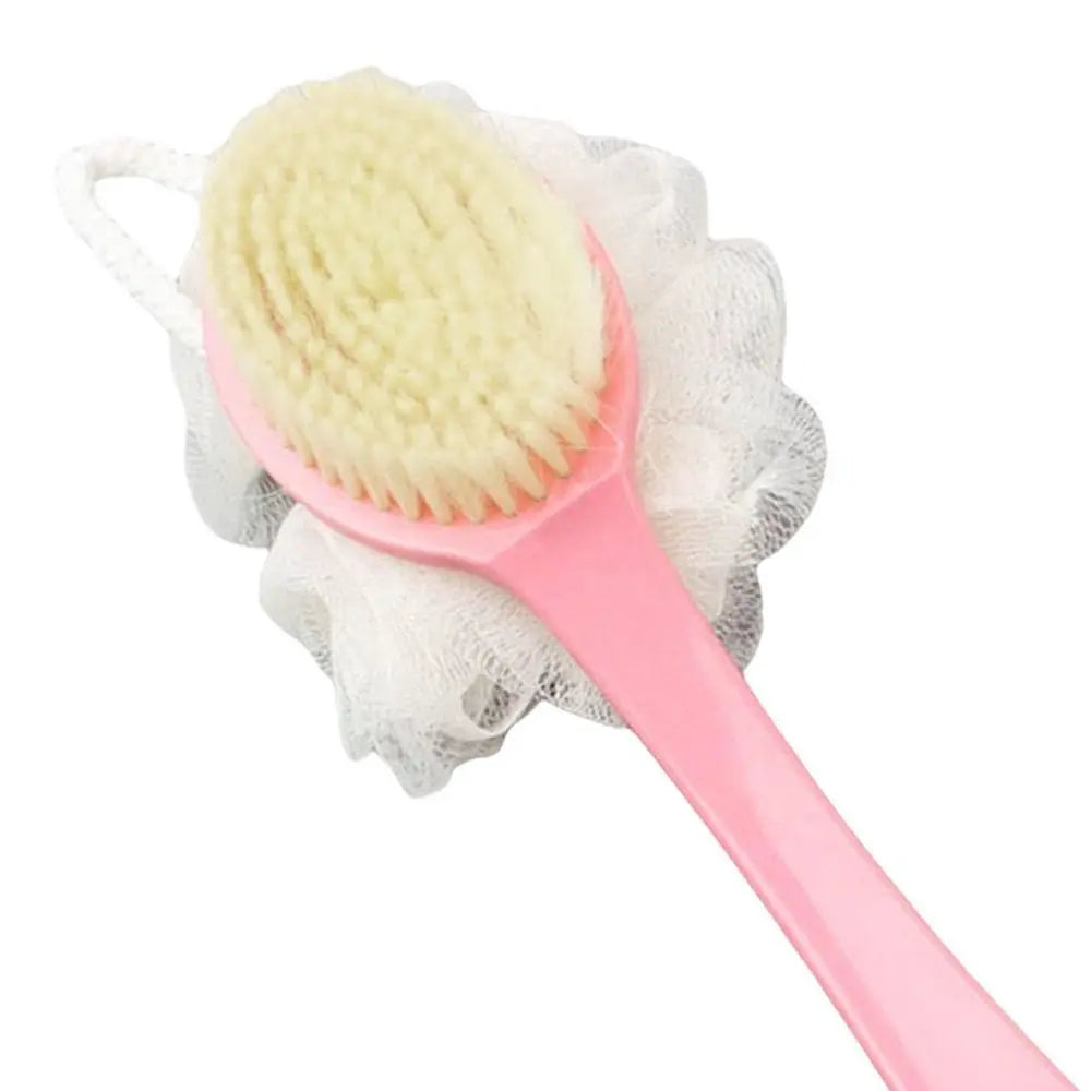 2-in-1 Double-Sided Long Handle Shower Brush – Exfoliating Soft Bristle Body Scrubber