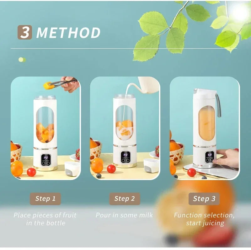 Portable Electric Juicer 450ML — 8-Blade Travel Blender for Fresh Juice, Shakes & Smoothies
