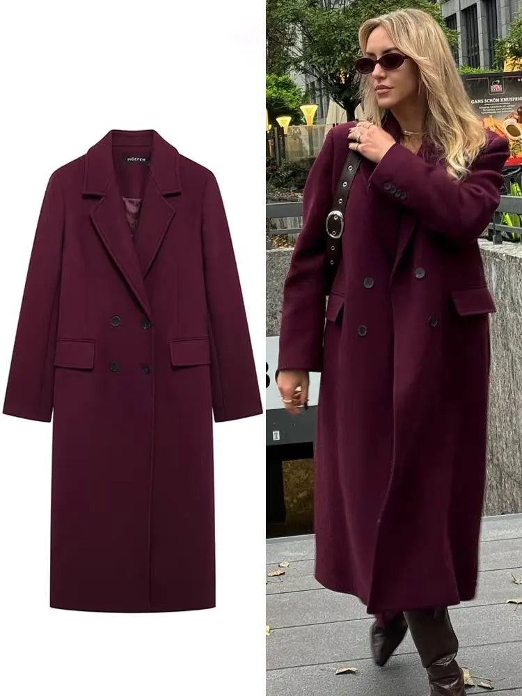Women's Double-Breasted Wool Blend Long Coat – High Street Autumn Winter Outerwear