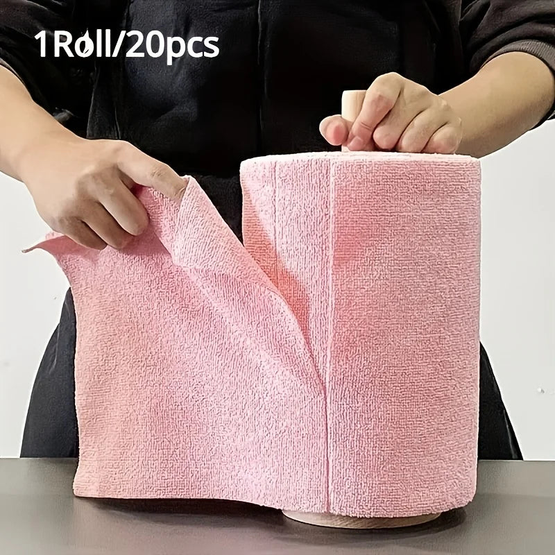 Clean Every Surface. Reuse Every Time. — Reusable Microfiber Cleaning Cloths | 20 Cloths Per Roll, Multi-Sided, Kitchen Towels, 3 Colors
