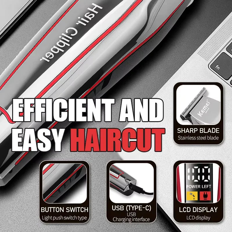 Kemei KM-032 Professional Hair Clipper & Beard Trimmer – Floating Head, Washable, USB Rechargeable