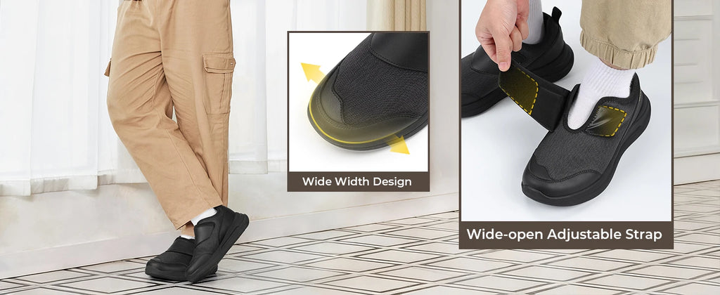 Men's Wide Diabetic Walking Shoes – Anti-Slip Easy-On Orthopedic Shoes for Elderly Foot Pain Relief & Swollen Feet