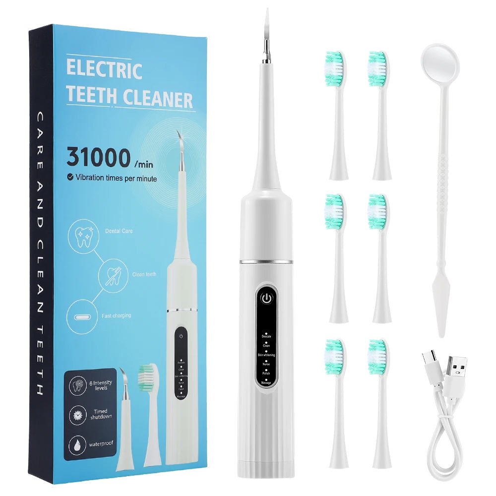 Dentist-Level Clean at Home — Electric Teeth Cleaner & Tartar Remover | 6-Gear Modes, 31,000 Vibrations/Min, IPX6 Waterproof, Type-C Charging