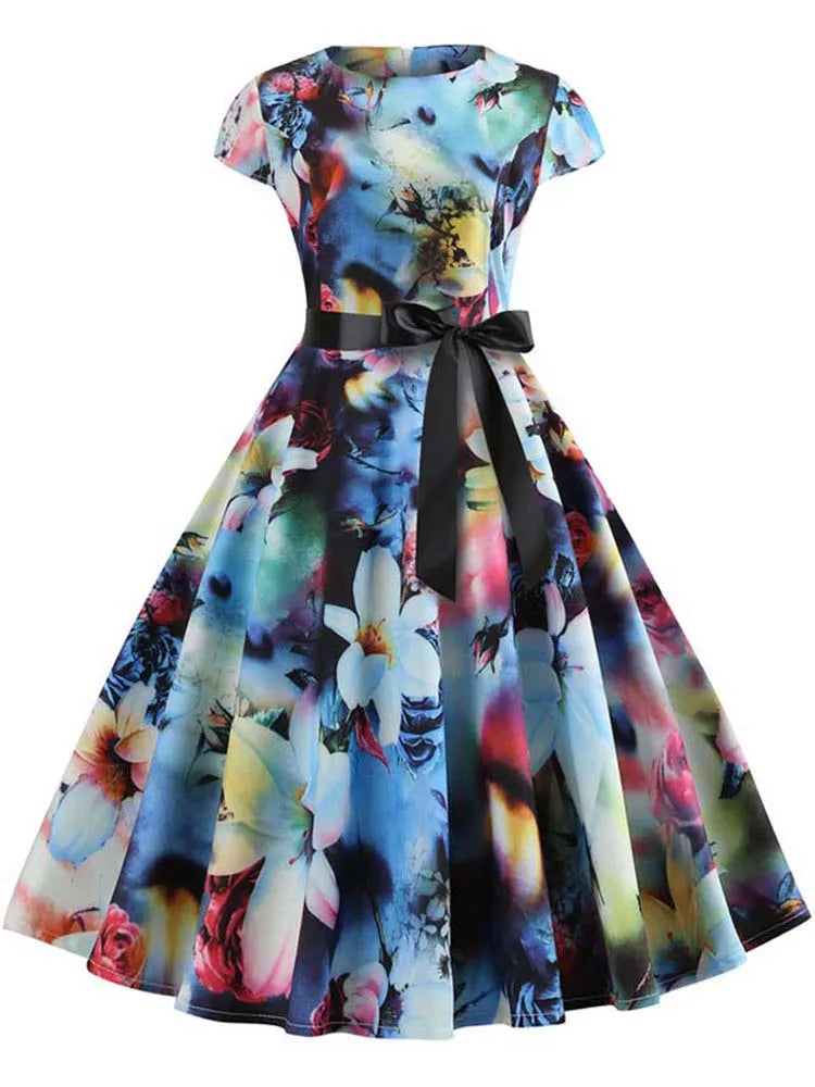 50s 60s Retro Music Note Print Swing Vintage Dress — Casual Party Rockabilly Dress