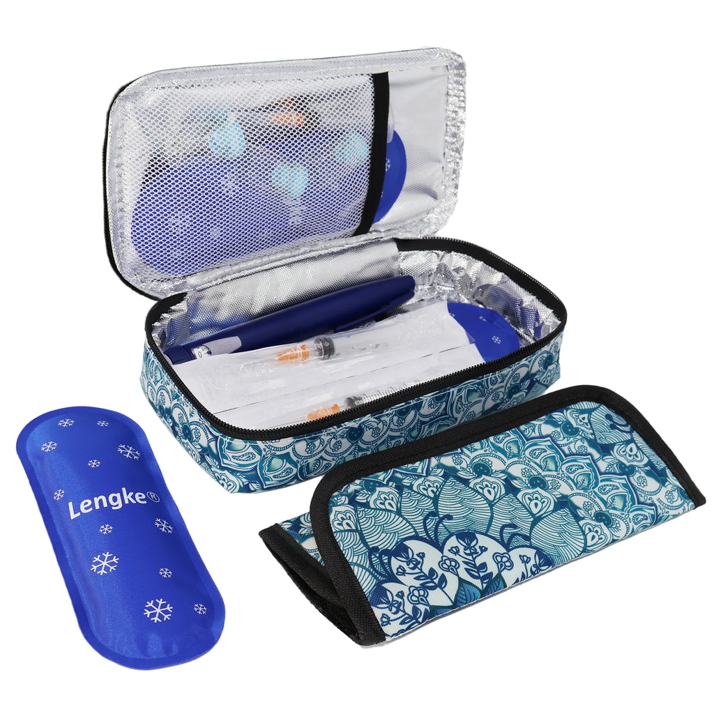 Large Portable Insulin Cooler Travel Bag – Lightweight Boho Flower Print for Outdoor Camping & Travel