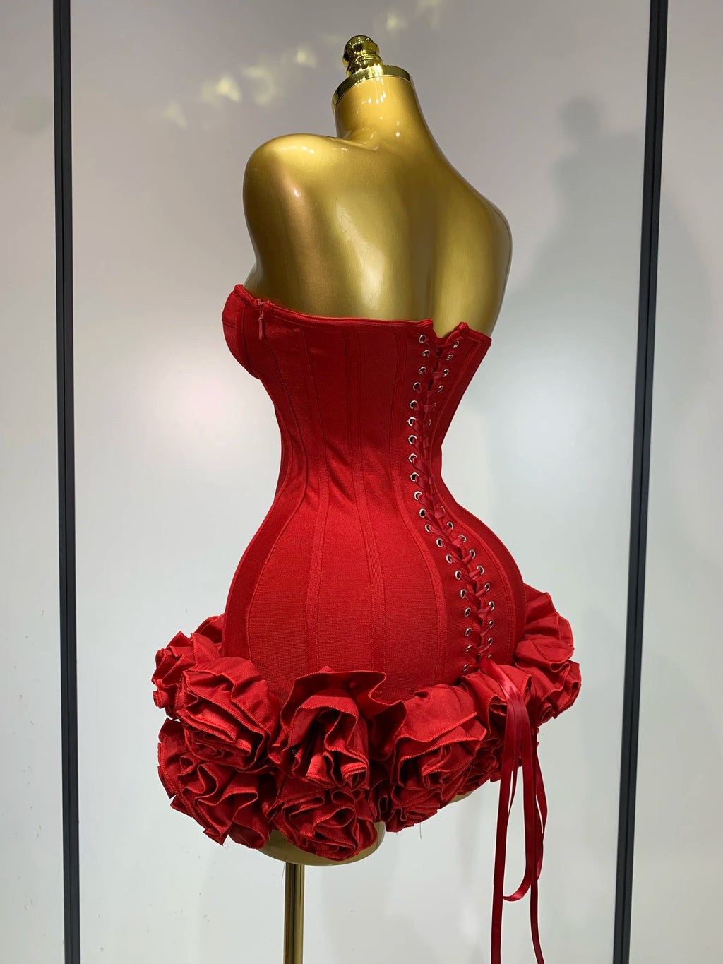 Flower Embellished Strapless Bandage Mini Dress — Backless Bodycon Celebrity Party Dress
