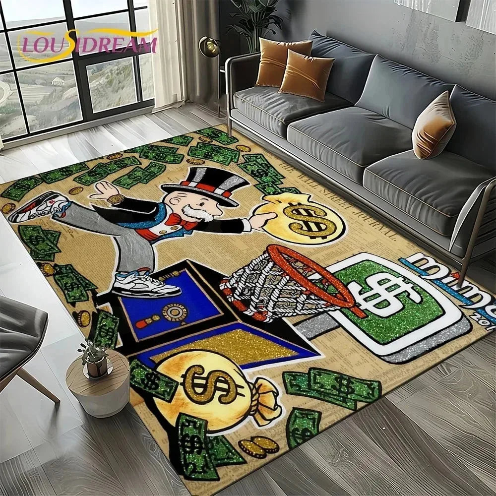 Monopoly Dollar Cartoon Area Rug – Non-Slip Entryway Mat for Living Room, Bedroom & Kids Decor