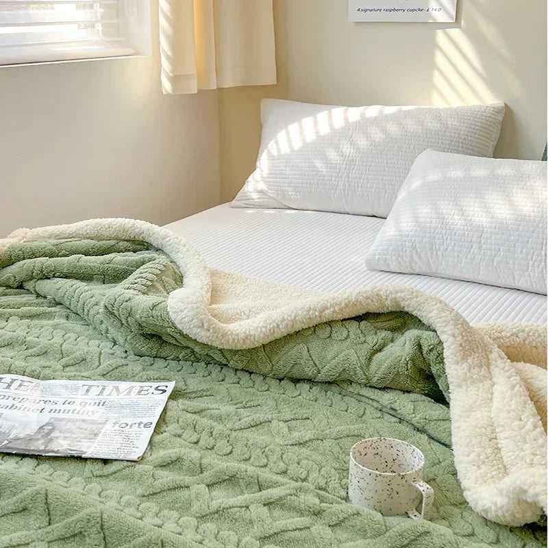 Coral Fleece Blanket – Soft Striped Sofa & Bed Throw