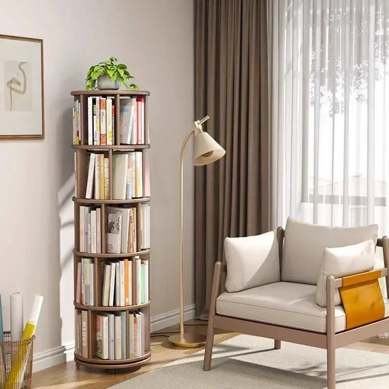 Vintage Rotating Bookcase – Compact Wooden Miniature House Display Shelf