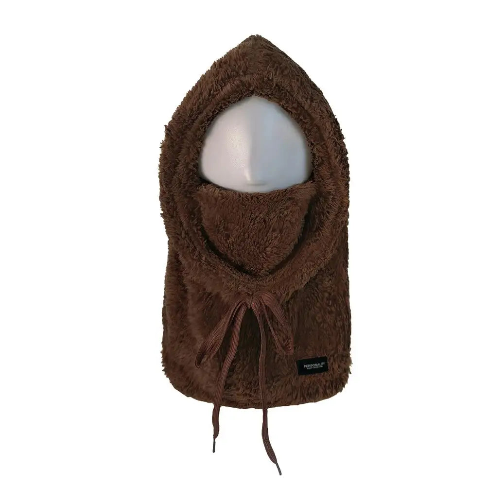 Plush Drawstring Balaclava Hood with Face and Neck Cover