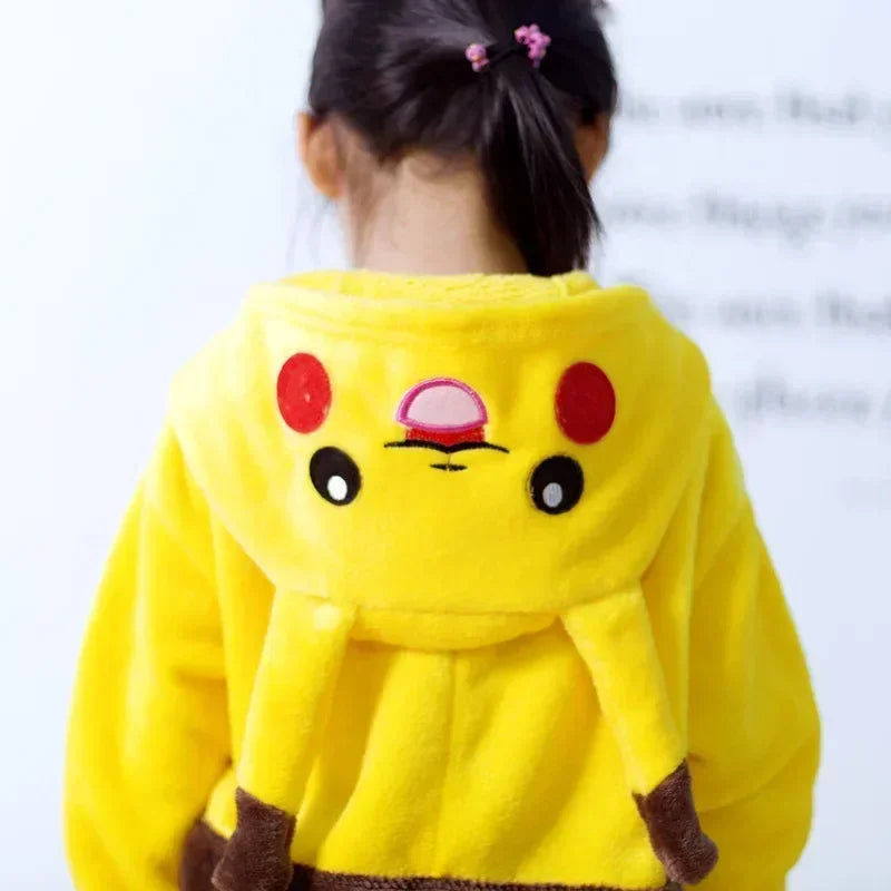 Kids' Pokémon Pikachu Warm Flannel Onesie Pajamas | Hooded Animal Cosplay Sleepwear