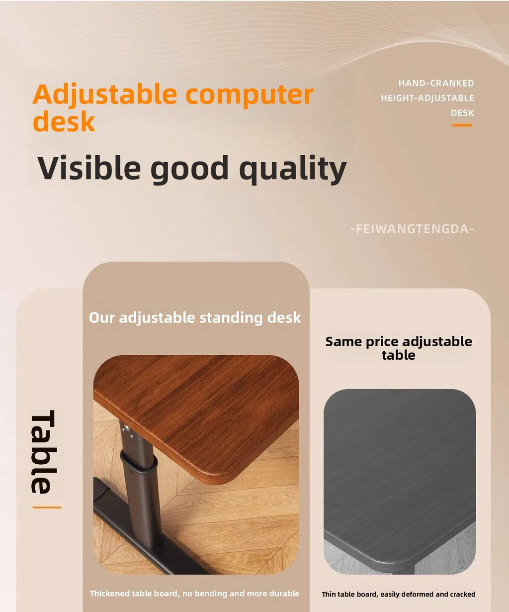 Manual Crank Height-Adjustable Computer Desk — Ergonomic Study Table, 65–95cm, Multiple Finishes