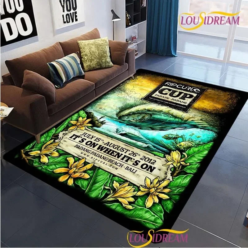 Surf Print Area Rug – Non-Slip Living Room, Bedroom & Kitchen Carpet