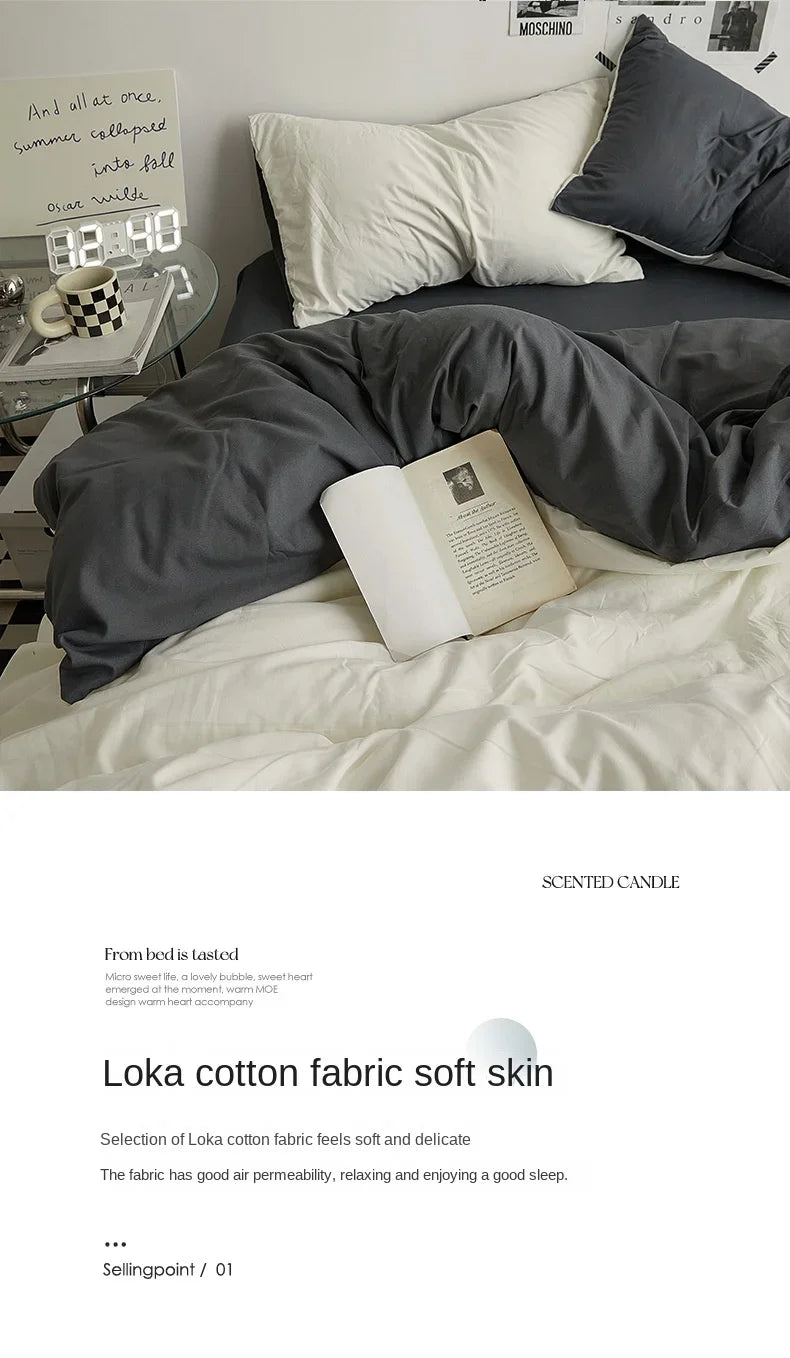 Solid Color Washed Cotton Bedding Set – 4-Piece Duvet Cover, Bed Sheet & Pillowcases, Twin to King