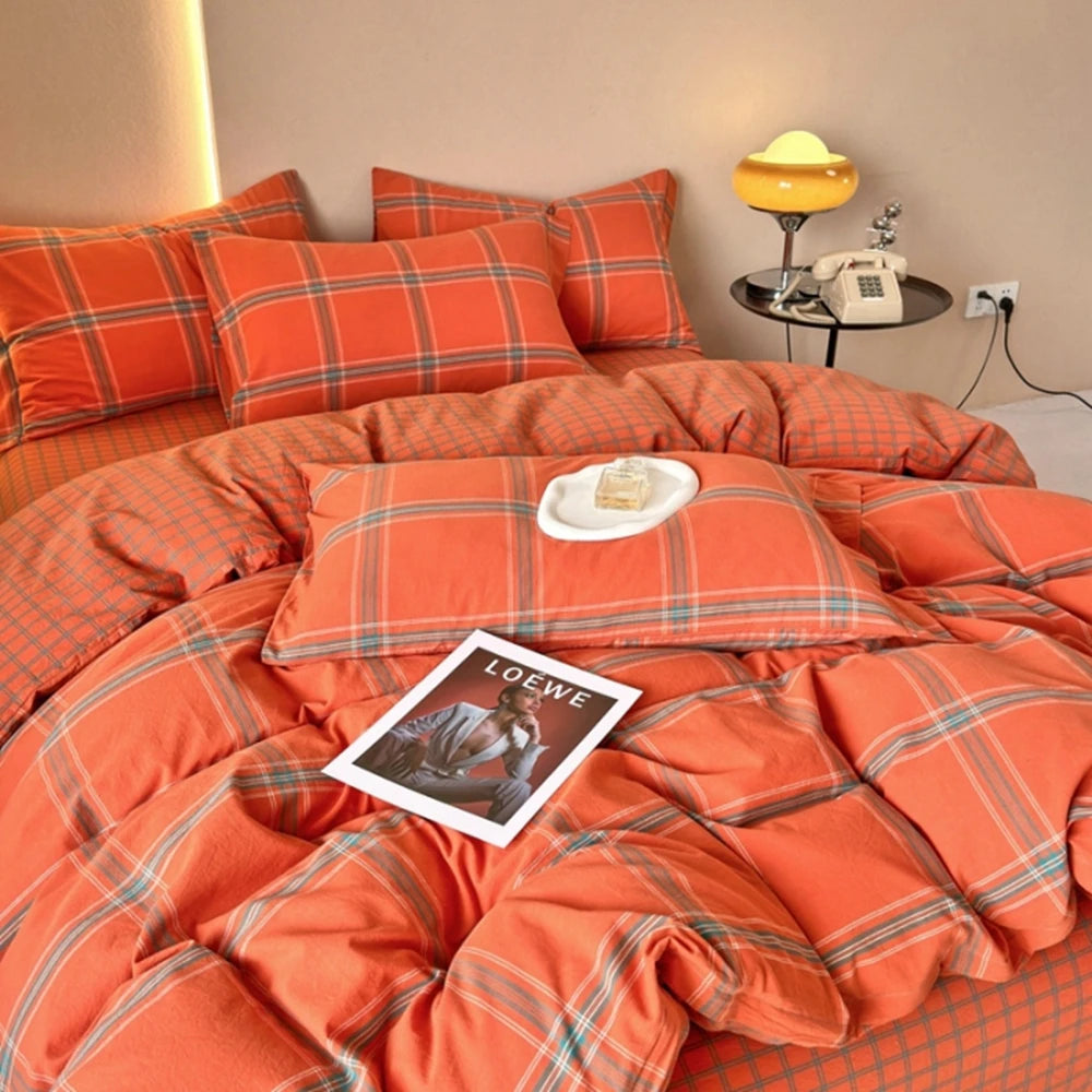 100% Cotton Plaid Duvet Cover – 160x210 to 220x240, Quilt Cover (Pillowcase Sold Separately)