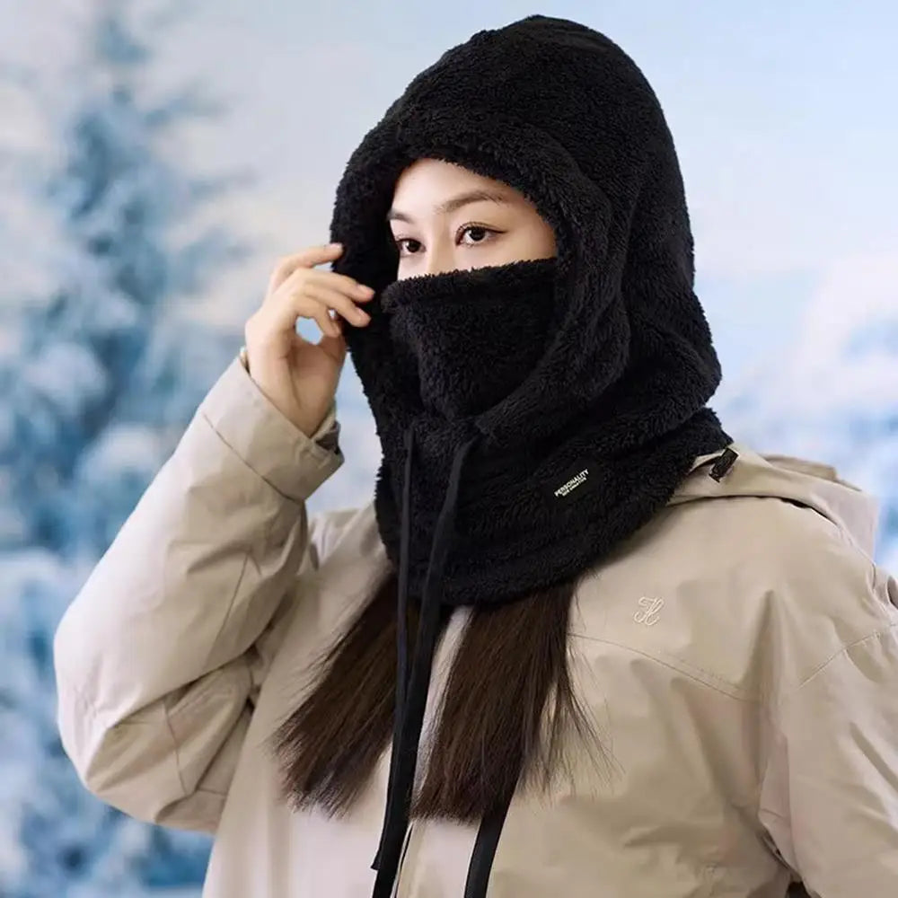 Plush Drawstring Balaclava Hood with Face and Neck Cover