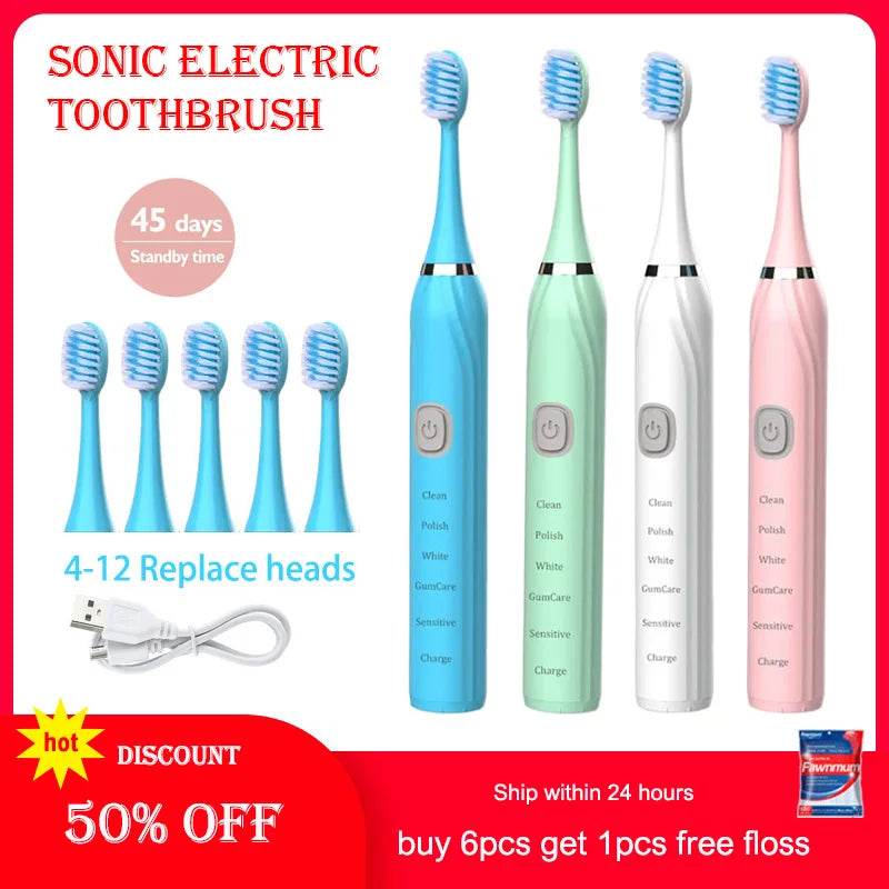 Toothink Sonic Electric Toothbrush – 5 Modes, IPX7 Waterproof, USB Rechargeable, 5+ Brush Heads
