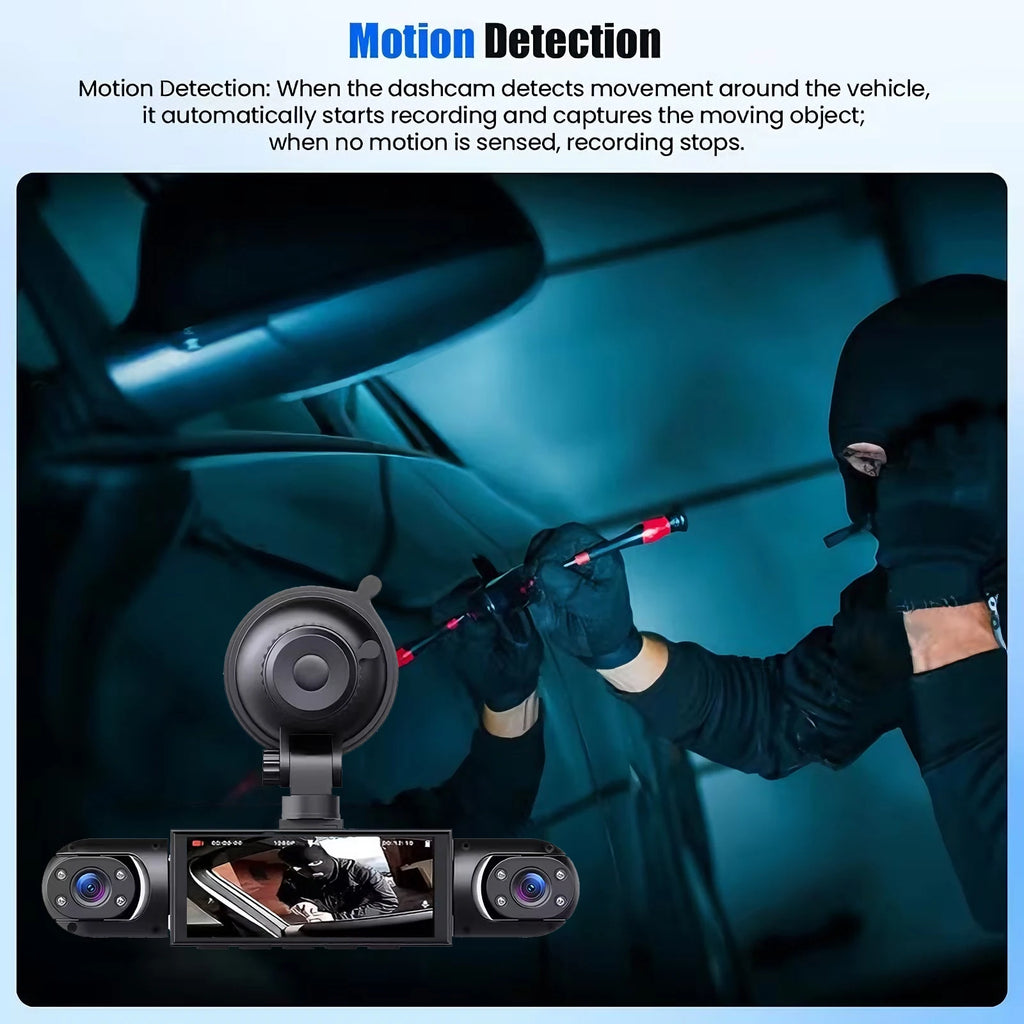 360° 4-Camera Car Dash Cam DVR System – Front, Rear, Interior & Side, Night Vision, Loop Recording