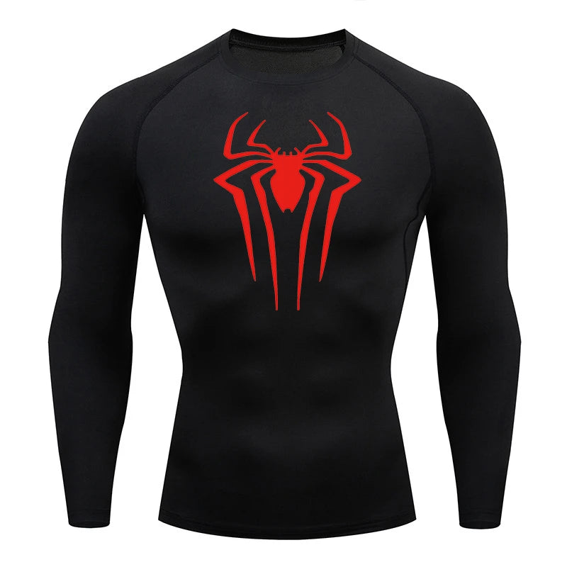 Men's Spider Print Compression Long Sleeve Shirt — Graphic Performance Base Layer