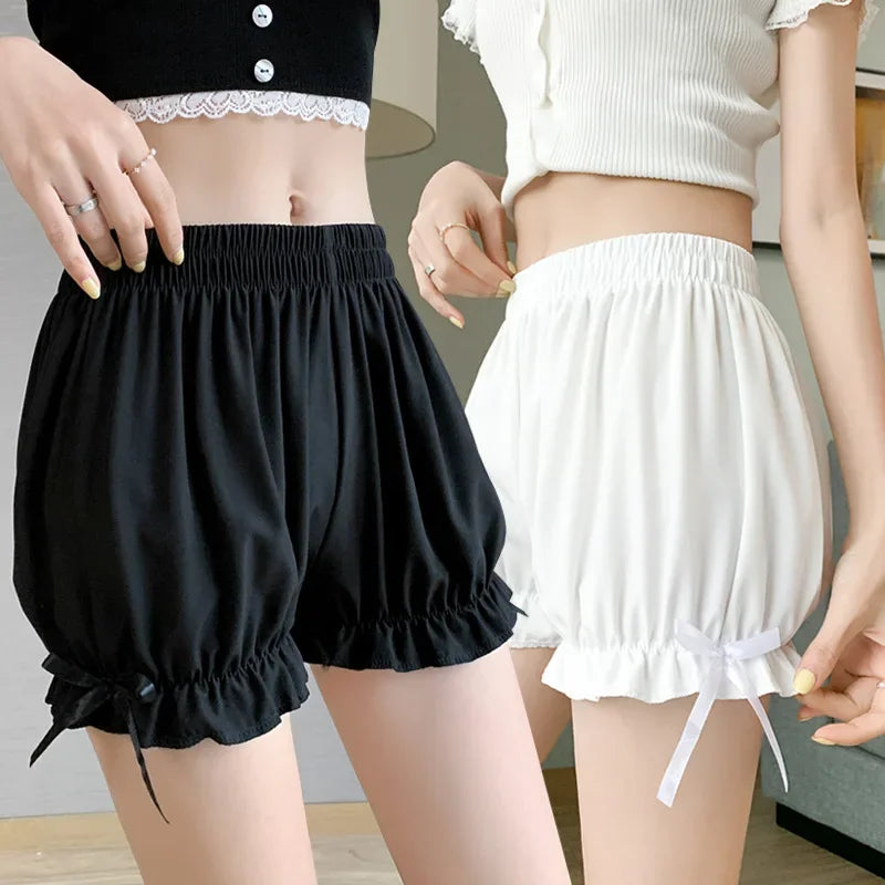 Women's Lace Ruffle Bloomers – Satin Anti-Exposure Safety Shorts Lolita Knickers Under Dress