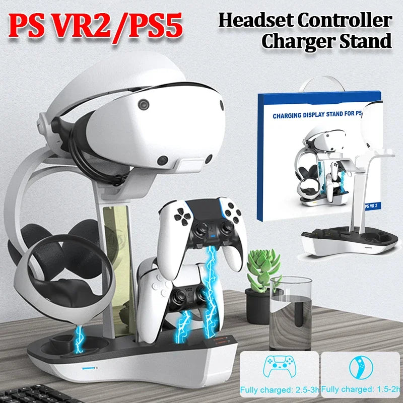 PS5 & PSVR2 Charging Dock – Controller Charger Station with LED Indicator & Headset Stand
