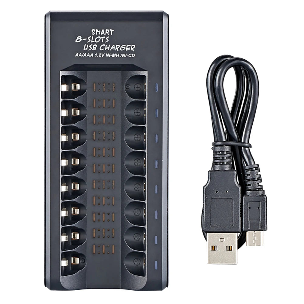 8-Slot USB NiMH AA/AAA Battery Charger – Fast Charging with Short Circuit Protection & USB Output