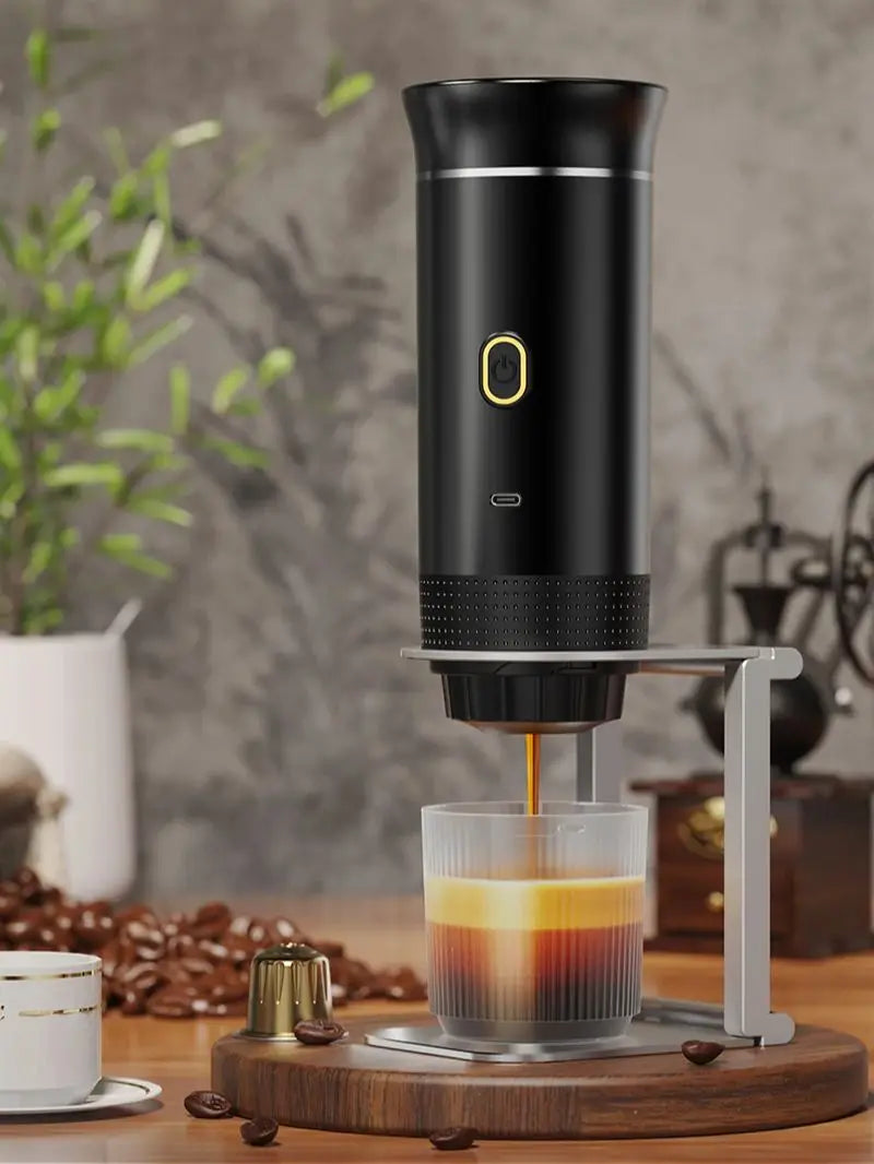 DENOKIN 3-in-1 Portable Espresso Coffee Machine — 20 Bar Pressure, USB-C Charging, Capsule & Ground Coffee Compatible for Travel, Car & Home