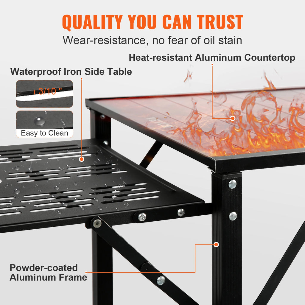 SucceBuy Folding Camping Kitchen Table — Portable Aluminum Cook Station for Outdoor BBQ & Picnics
