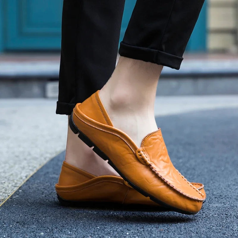Men's Cow Leather Slip-On Boat Loafers