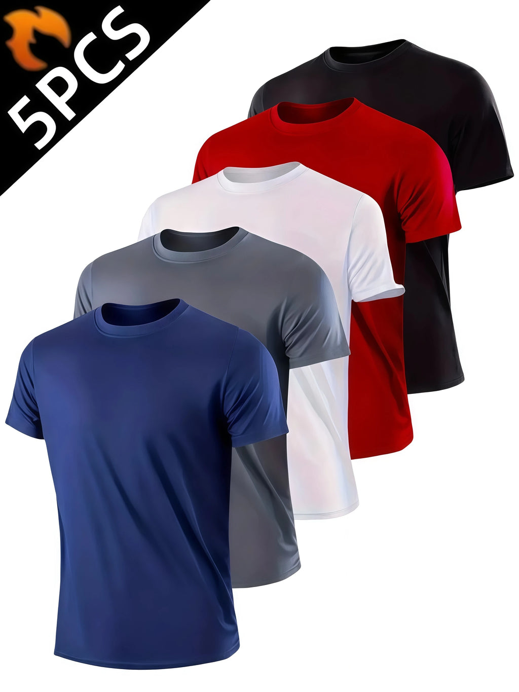 Men's 5-Pack Quick-Dry Short Sleeve Sport Shirts — Moisture-Wicking Training Tees