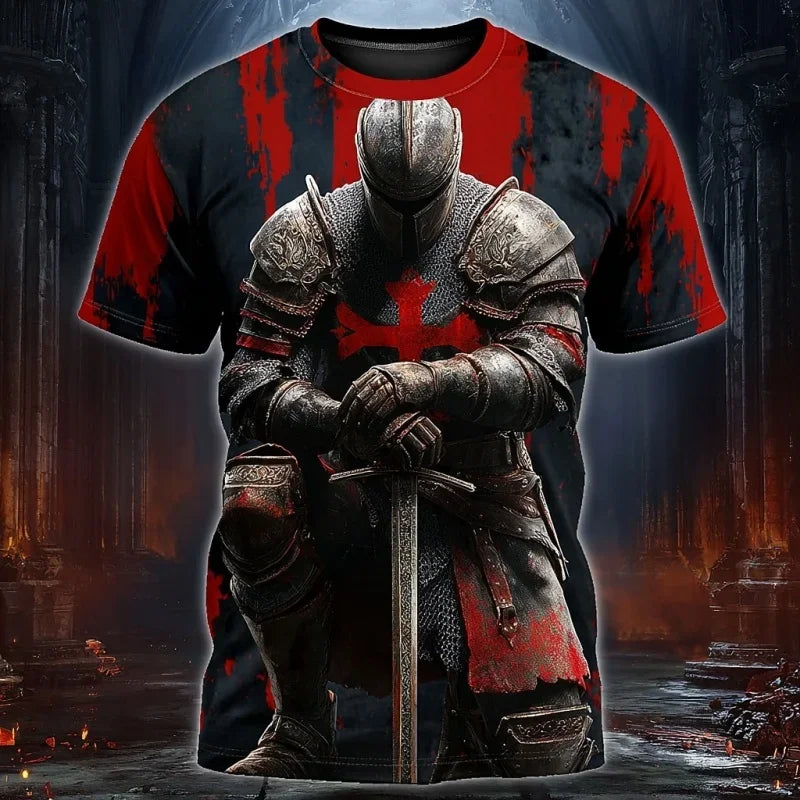 3D Print Templar Knight Warrior T-Shirt — Medieval Graphic Short Sleeve Tee