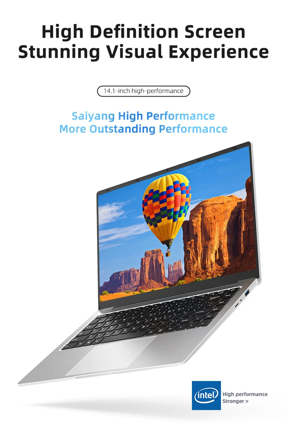 14.1" Intel Atom A3950 Ultra Slim Laptop – 12GB DDR3, Up to 2TB SSD, Windows 11 Pro