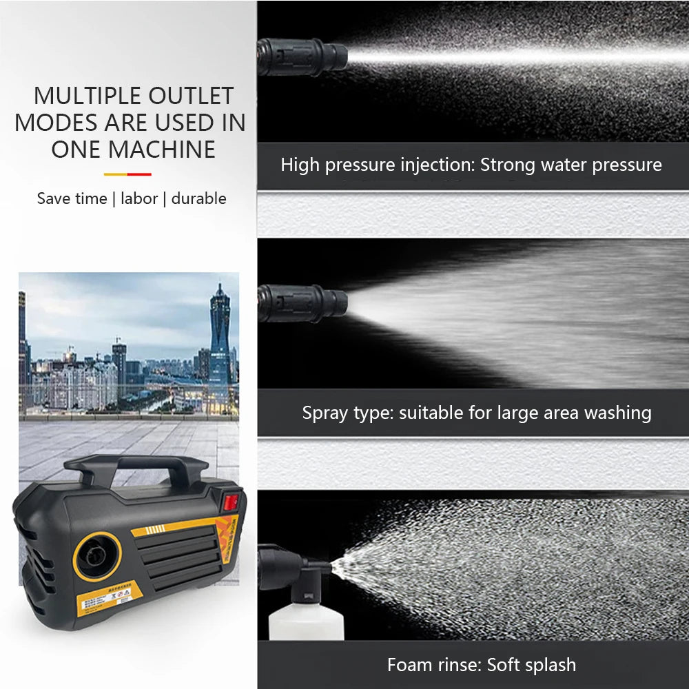 3000W Electric High-Pressure Washer – Foam Cannon, 3 Spray Modes, 7m Hose, US/UK/EU Plug