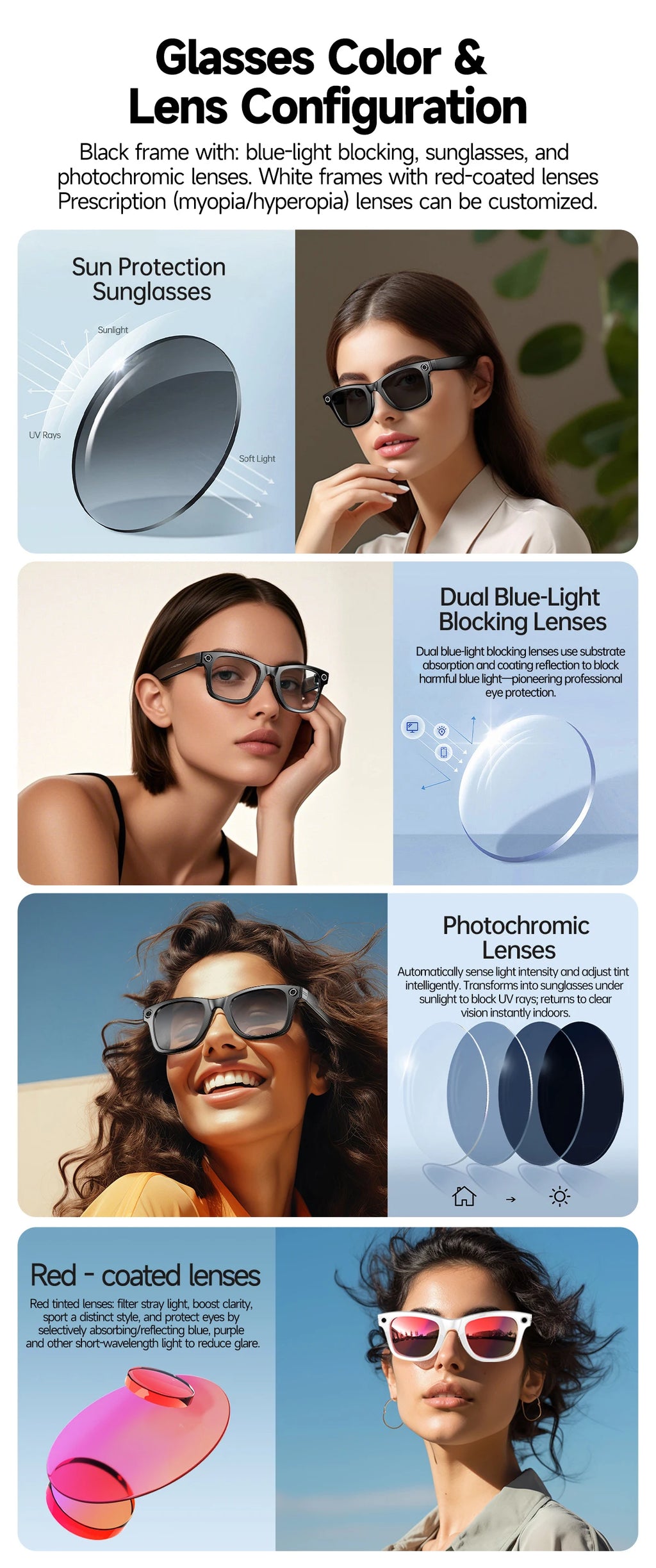 800W Camera AI Smart Glasses — Color-Changing Lenses, AI Translation, HD Video & Waterproof Calling