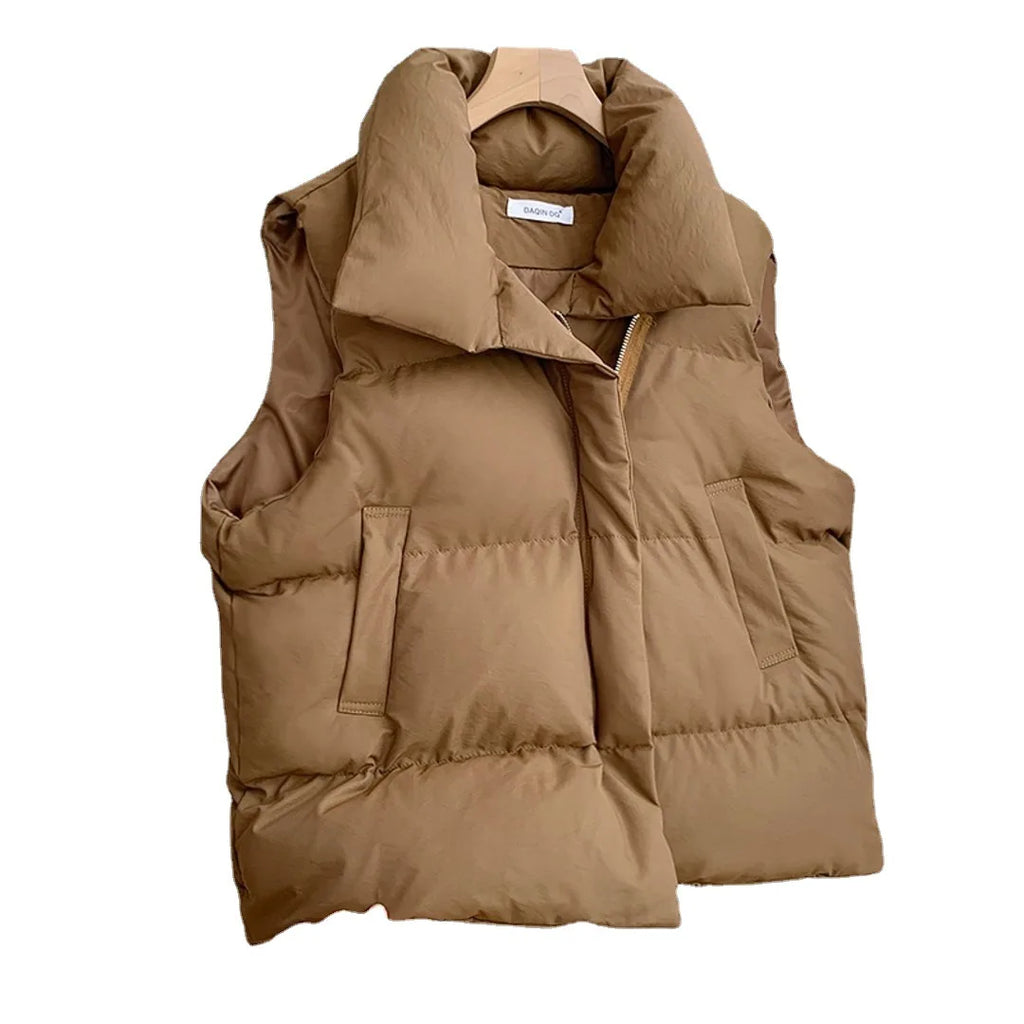Women's Sleeveless Down Vest – Thick Zip-Up Adjustable Waist Winter Outerwear