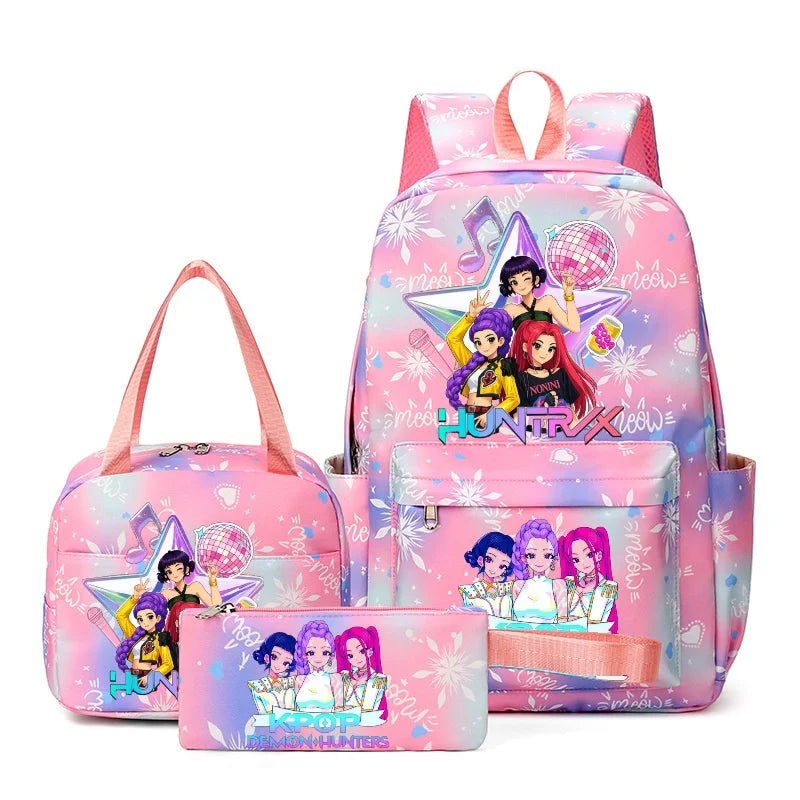 KPop Demon Hunter 3-Piece Backpack Set – School Bag, Shoulder Bag & Clutch