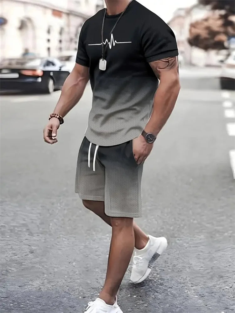 Men's Oversized 3D Print Crewneck T-Shirt & Drawstring Shorts Set
