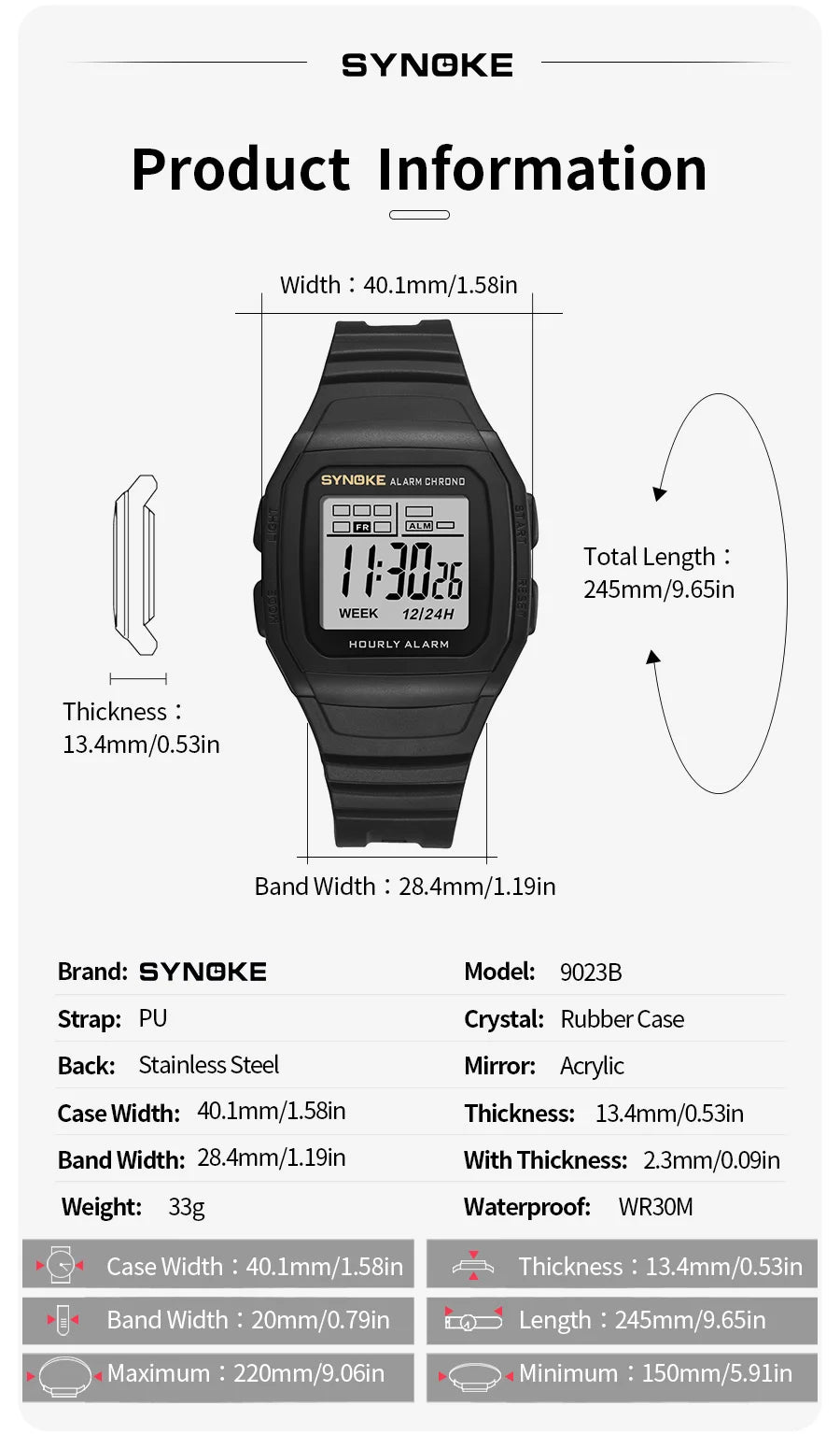 SYNOKE Retro Square Digital Watch | Student Outdoor Sports Luminous Waterproof Multifunction