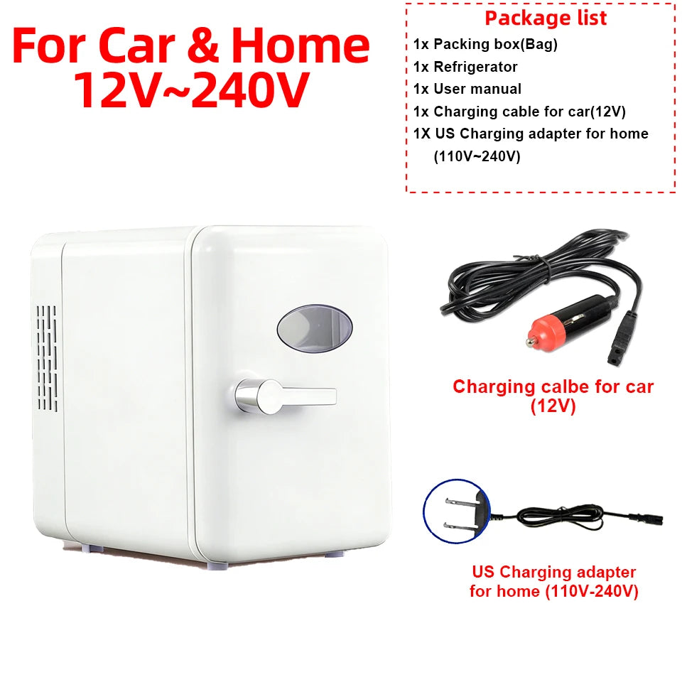 4L Mini Fridge Portable — Car & Home Hot & Cold Dorm Fridge for Cosmetics, Beverages & Skincare Storage