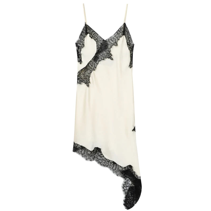 HXAO Lace Asymmetric Slip Mini Dress – Sexy Sleeveless Backless Evening Dress