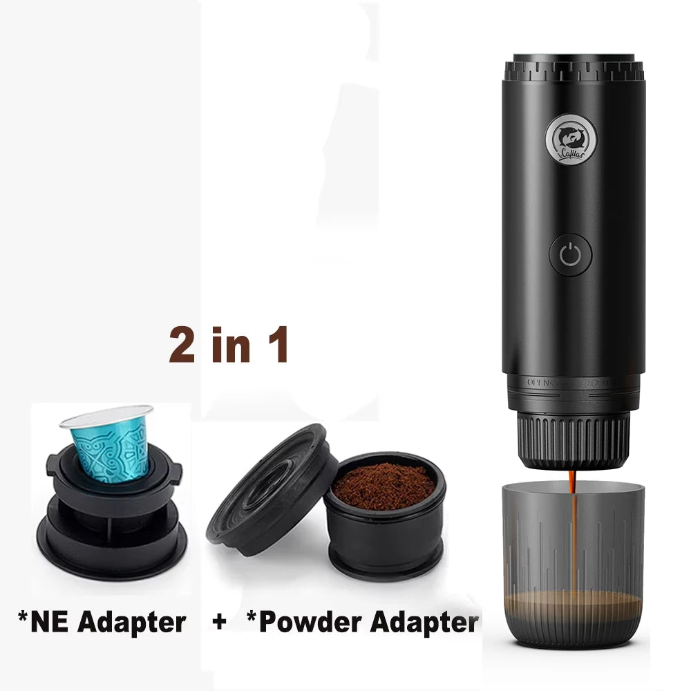 Espresso on the Go — 2-in-1 Portable Capsule & Powder Coffee Maker | USB-Powered, Nespresso & Dolce Gusto Compatible