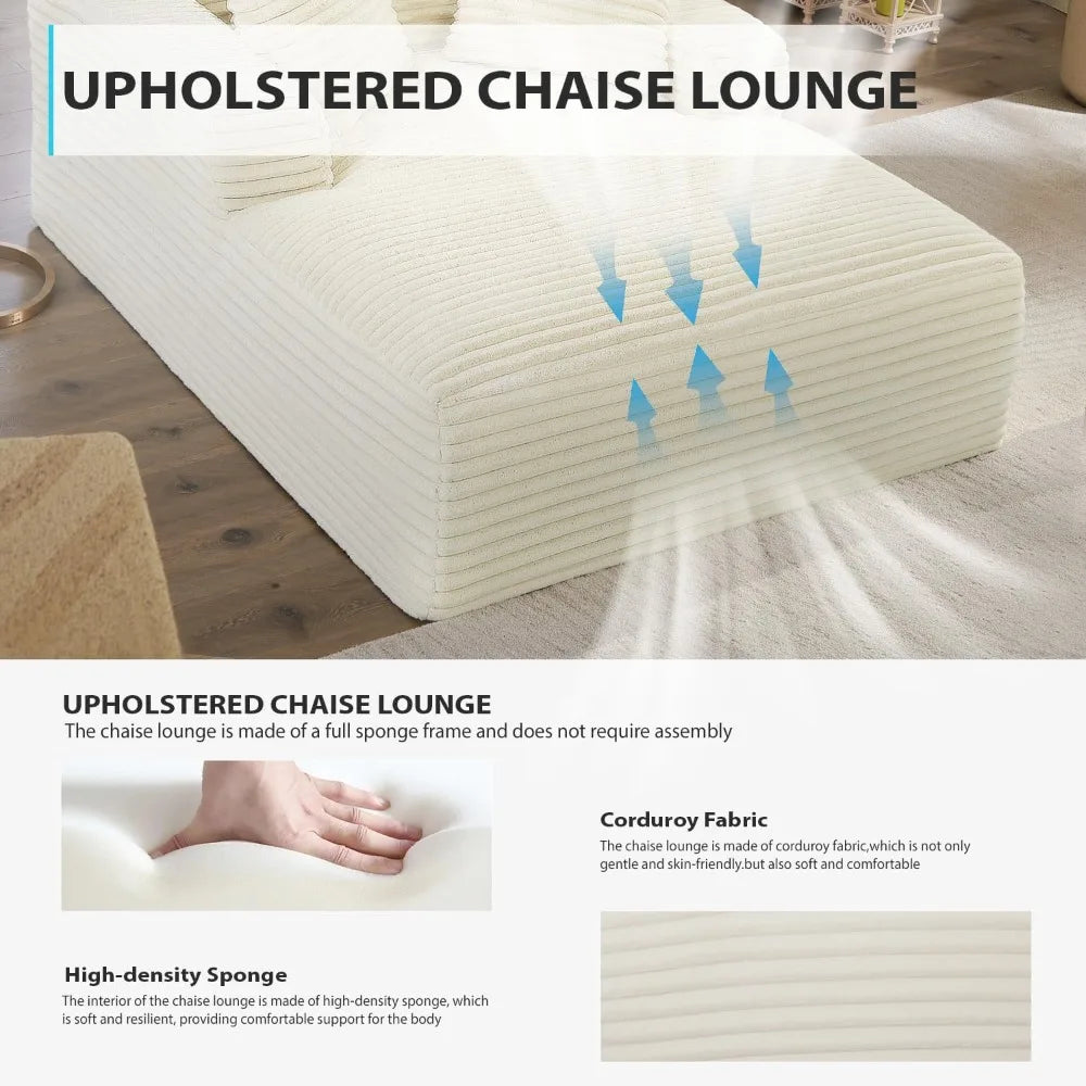 50-Inch Beige Corduroy Sleeper Chaise Lounge
