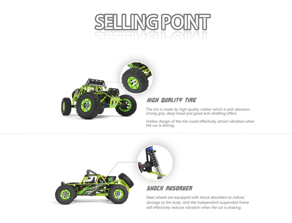 WLtoys 12428 1:12 Scale 4WD RC Racing Car – 50KM/H Alloy Off-Road Climbing Truck with LED Lights